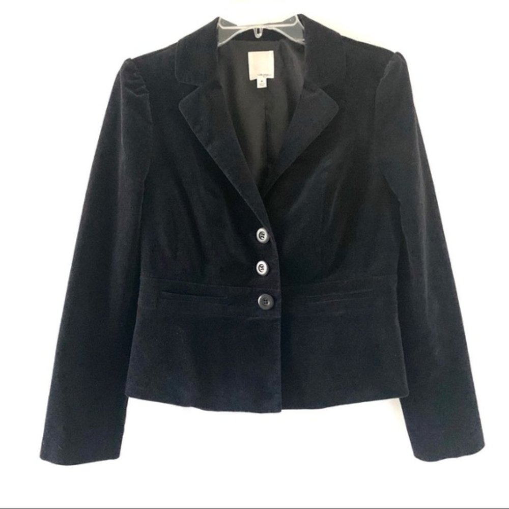 Halogen Black Velvet Blazer Size Small Puff Shoulder - Picture 2 of 5